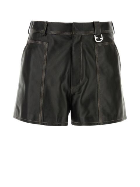 Fendi Man Black Leather Shorts