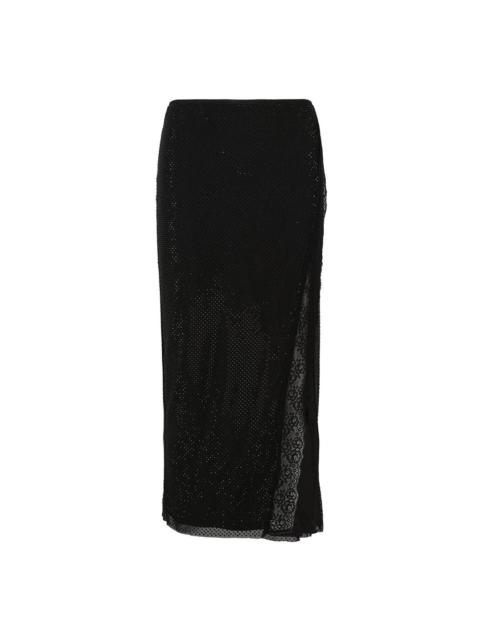 self-portrait Black Rhinestone Midi Skirt