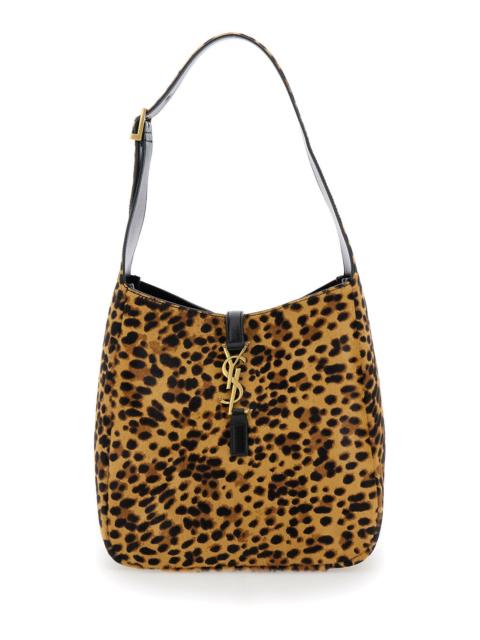 SAINT LAURENT Saint Laurent Women 'Le 5 To 7' Brown Shoulder Bag With Leopard Print In Pony And Nappa Leather