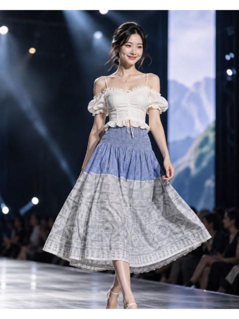 ISSEY MIYAKE Plantation by Issey Miyake Smocked Waist Boho Linen Skirt