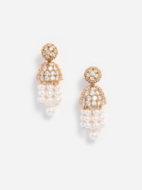 self-portrait Gold Crystal Cluster Pearl Drop Earrings