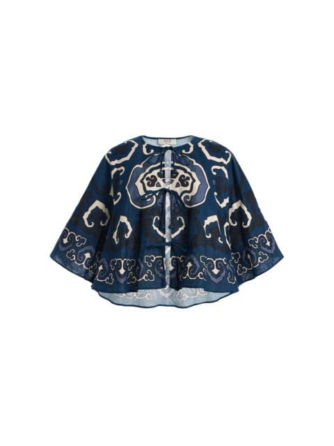Sea Blaise Print Linen Top navy