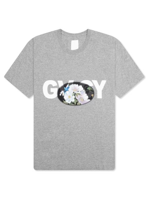 Givenchy GVCY FLORAL PRINTED CREWNECK T-SHIRT - LIGHT GREY MELANGE