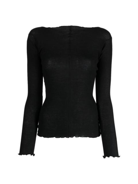 vertical-seamed ribbed-knit jumper
