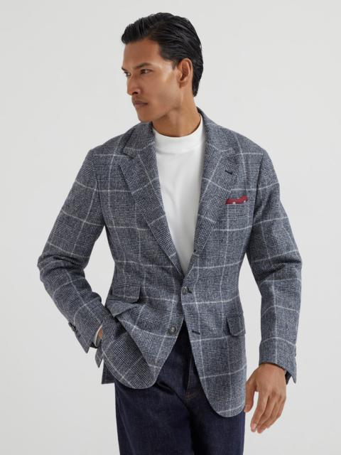 Brunello Cucinelli Alpaca and wool overcheck Prince of Wales deconstructed Cavallo blazer with metal buttons