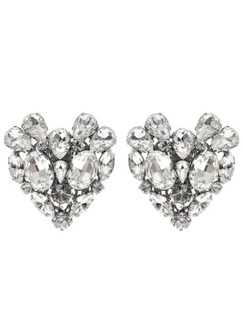Alessandra Rich Silvertone Crystal Heart Stud Clip-On Earrings