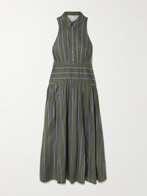 STAUD Romy Striped Pleated Cotton-blend Shirt Dress