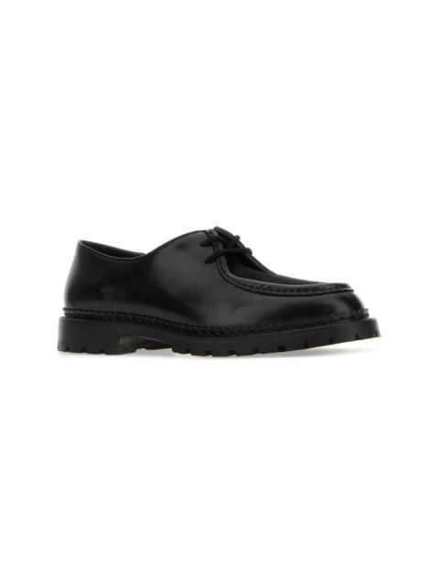 Black Leather And Calf Hair Lace-up Shoes