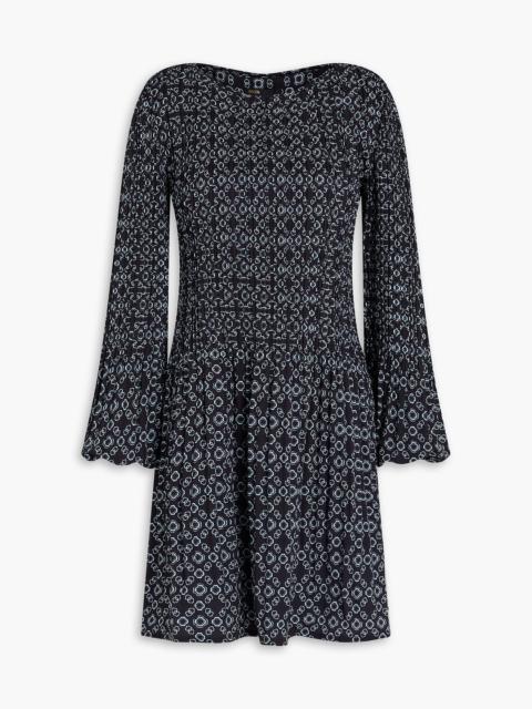 maje Printed plissé satin-twill mini dress