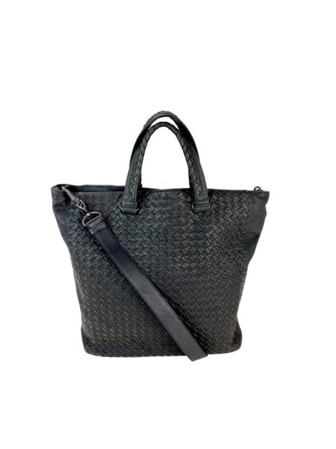 Bottega Veneta Intreciato Black leather zippered Messenger Tote Bag