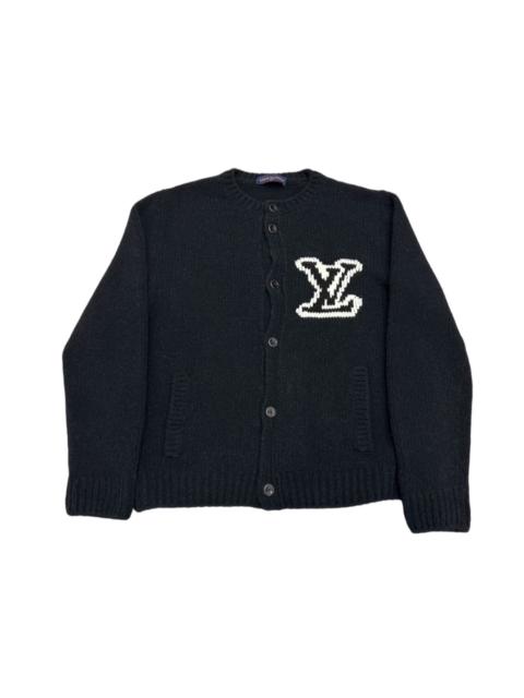Louis Vuitton LV 2026 New Arrival: Black Long-Sleeve Wool Cardigan with Large Logo