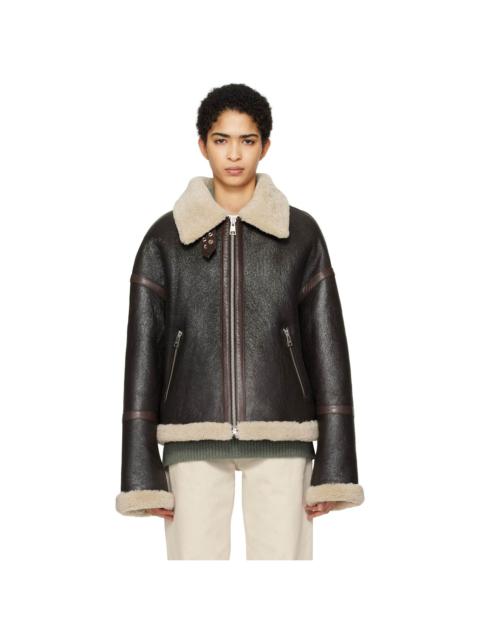 AMI Paris Brown Zipped Shearling Jacket
