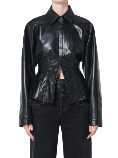 AGOLDE AGOLDE Devon Faux Leather Shirt in Detox Black at Nordstrom