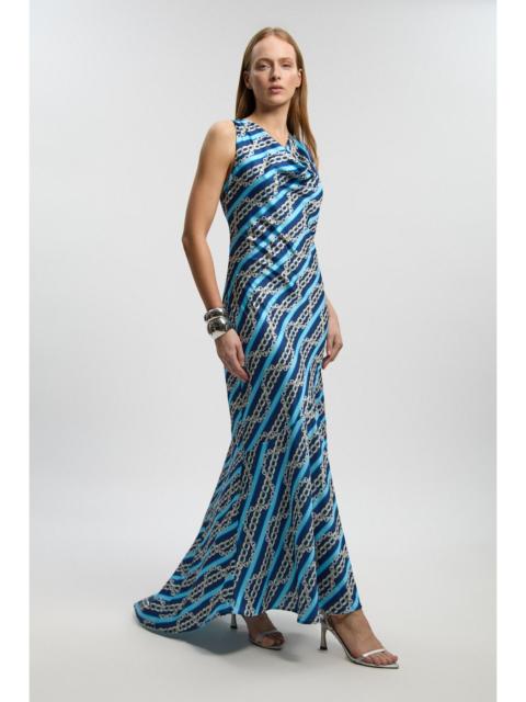 KAREN MILLEN Chain Print Hammered Satin Cowl Neck Dress