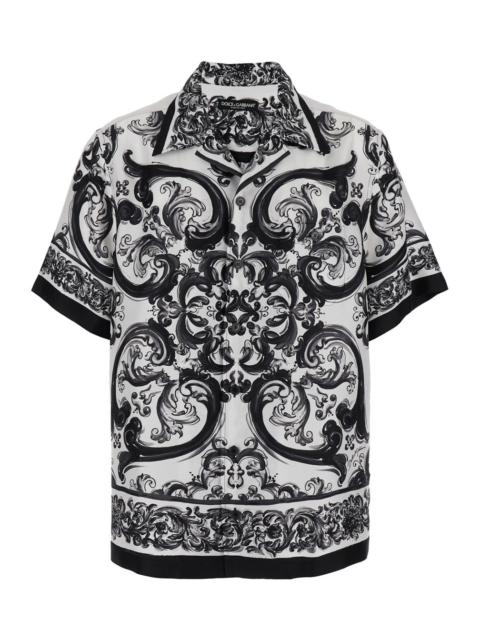 Dolce & Gabbana Dolce & Gabbana Men 'Maiolica' Black And White Bowling Shirt With Cuban Collar And All-Over Print In