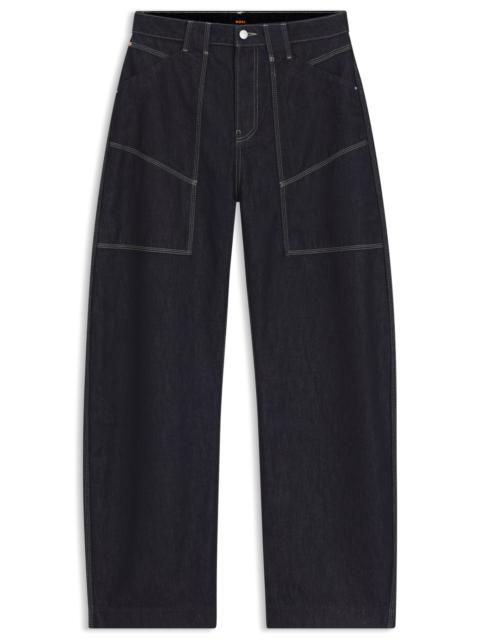 BOSS BLUE BALLOON-LEG JEANS IN BLUE RIGID DENIM
