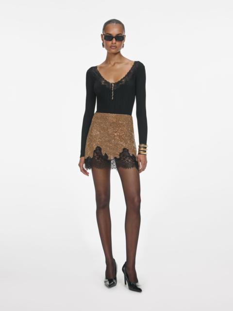 self-portrait Brown Crystal Chainmail Mini Skirt