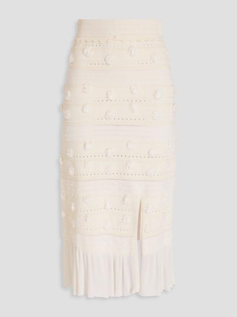 Sandro Pompom-embellished pointelle-knit midi skirt
