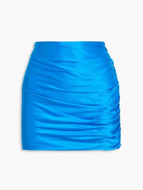 THE SEI Ruched silk-satin mini skirt