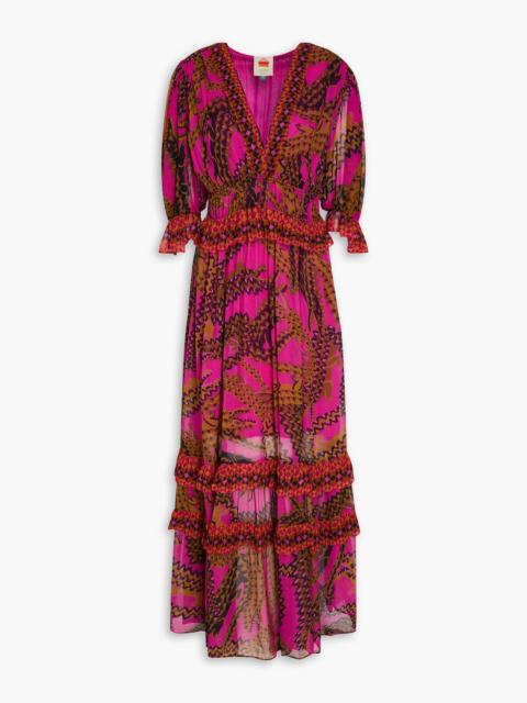 FARM RIO Ruffled printed georgette maxi dress