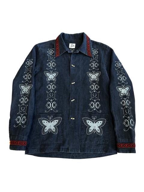 Needles Embroidered Butterfly Linen Oriental Shirt SZ M