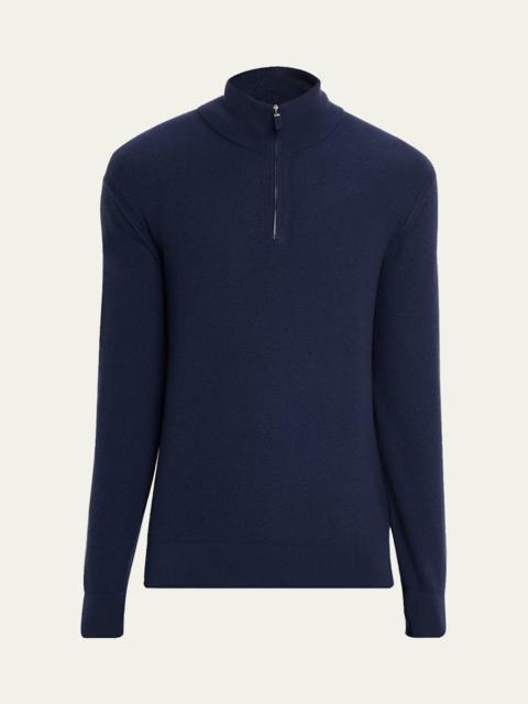 ZEGNA Men's Cashmere Waffle-Knit Quarter-Zip Sweater