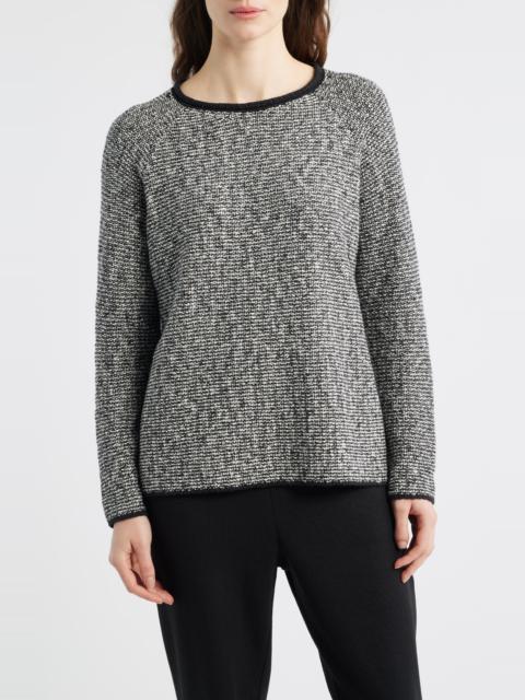 EILEEN FISHER Eileen Fisher Jewel Neck Marled Knit Sweater in Black/Soft White at Nordstrom