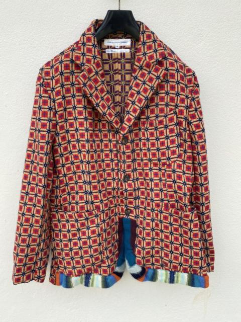 Comme Des Garçons CDG SHIRT Geometric Plaid Wool Hem Knit Blazer Jacket
