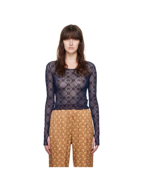 Marine Serre Navy Moonagram Mesh Long Sleeve T-Shirt