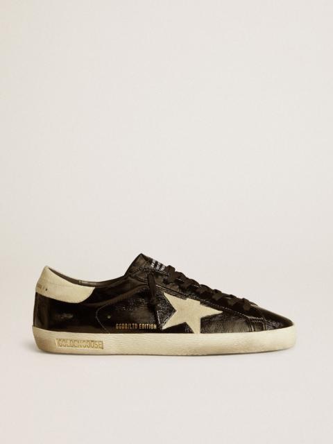 Golden Goose Men's Super-Star LTD in black patent leather with suede star and heel tab