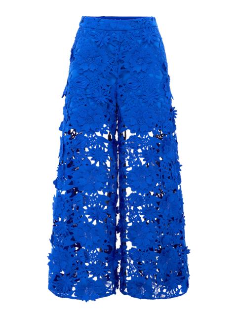 LEO LIN Candied Lace Wide-Leg Pants blue