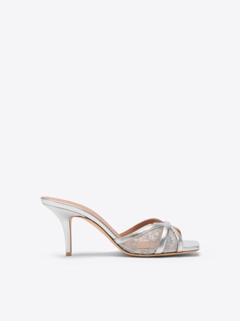 MALONE SOULIERS Perla 70 Silver Embroidered Mesh Heeled Sandals