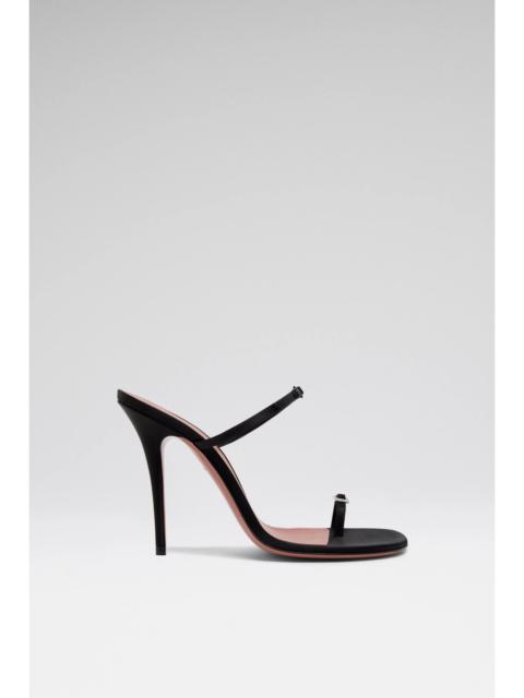 Amina Muaddi ADUT THONG SLIPPER 105 BLACK SATIN AND WHITE CRYSTAL BUCKLE