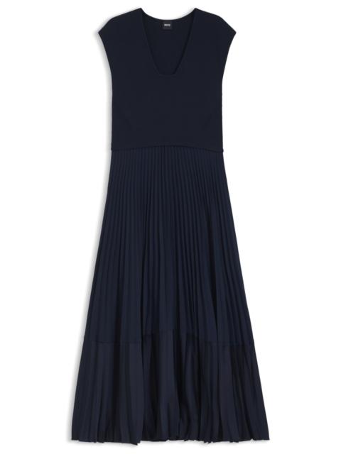 BOSS SLEEVELESS KNITTED DRESS WITH PLEATED SKIRT
