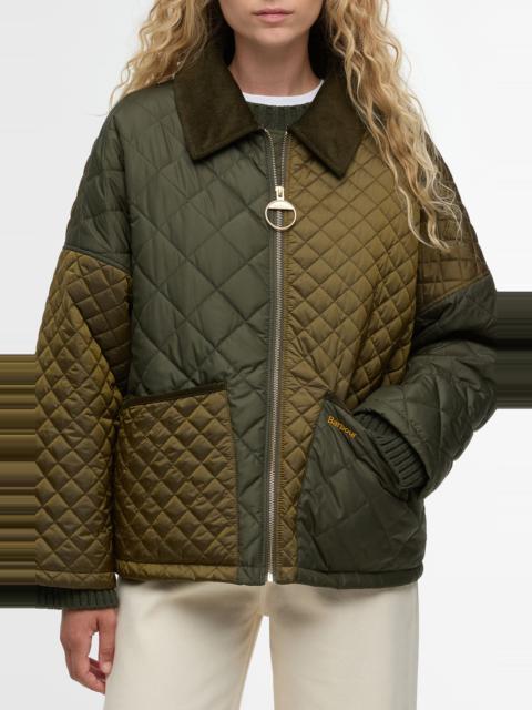 Barbour Barbour Danby Patchwork Quilted Jacket in Golden Olive/Ancient Tartan at Nordstrom