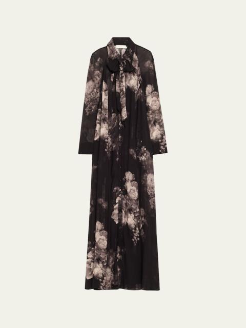 Zimmermann Long-Sleeve Floral Shirtdress with Bow