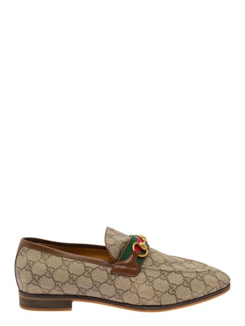 GUCCI Gucci Men 'Paride' Beige Loafers With Horsebit And Web Detail In Gg Supreme Canvas Man