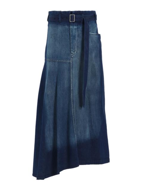 Y's Spotted Denim Right Side Flare Skirt