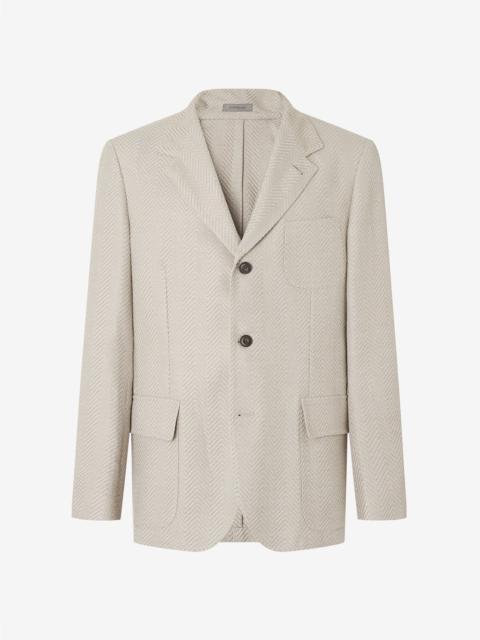 CORNELIANI Beige herringbone wool and linen jacket