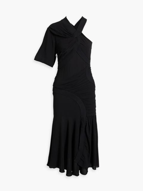 Stella McCartney One-sleeve ruched crepe midi dress