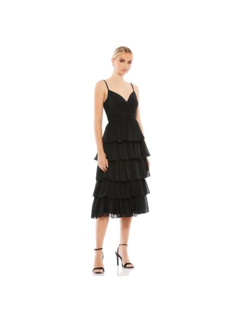 Other Designers Mac Duggal 55437 Ruffle Layered V-Neck Midi Dress Black Size 2
