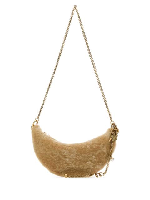 Chloé Chloe Women Beige Shearling Mini Halfmoon Shoulder Bag