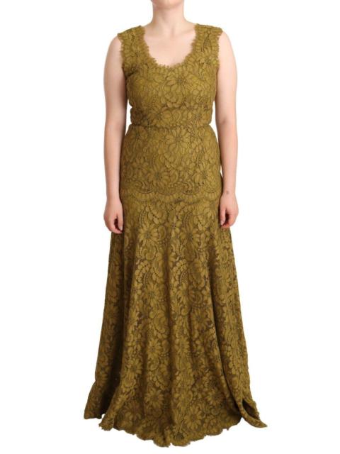 Dolce & Gabbana Brown Floral Lace Maxi Floor Length Dress