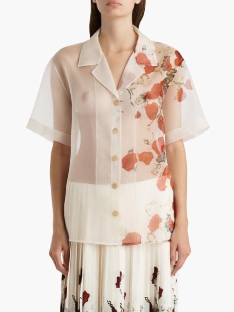 KHAITE Khaite Riordan Floral Silk Organza Camp Shirt in Cream /Red at Nordstrom