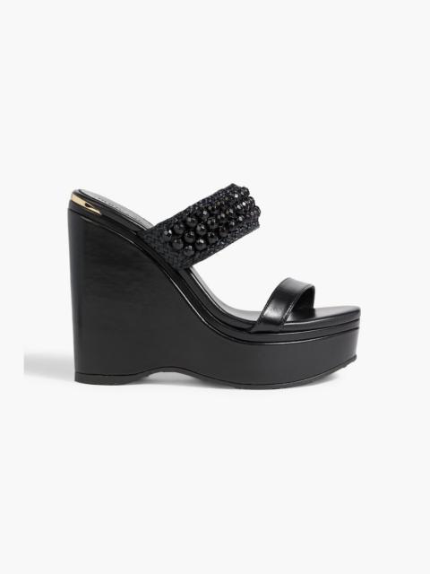 JIMMY CHOO Amoure 130 bead-embellished raffia and leather wedge sandals