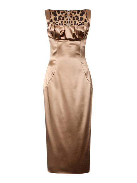 Dolce & Gabbana Ruched Stretch-Satin Midi Dress gold