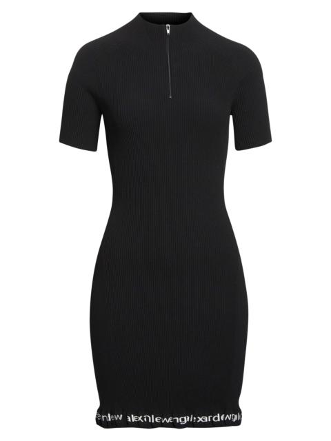 Alexander Wang Alexander Wang Logo Hem Short Sleeve Rib Dress in Black at Nordstrom