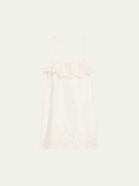 KIKA VARGAS Yvonne Embroidered Tie-Shoulder Mini Dress