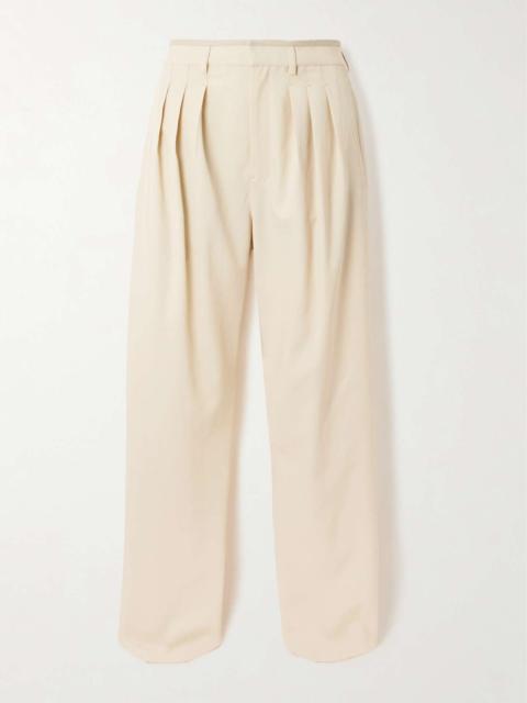 Pleated wool-blend straight-leg pants Cream
