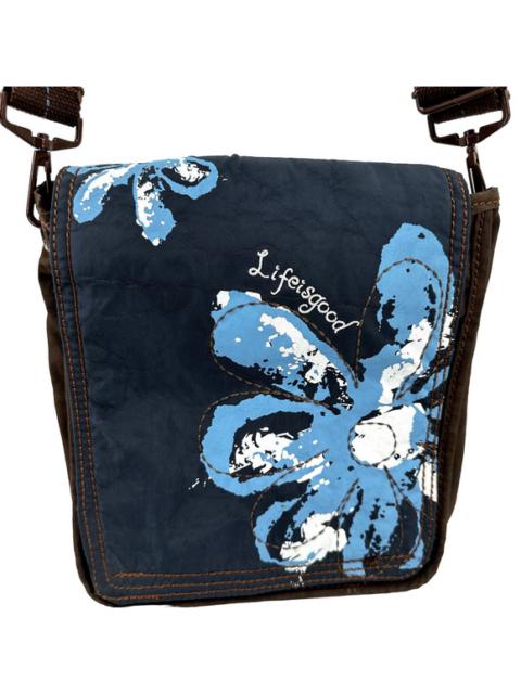 Other Designers Life Is Good Crossbody Bag Floral Nylon Zipper Adjustable Strap Denim Blue OS